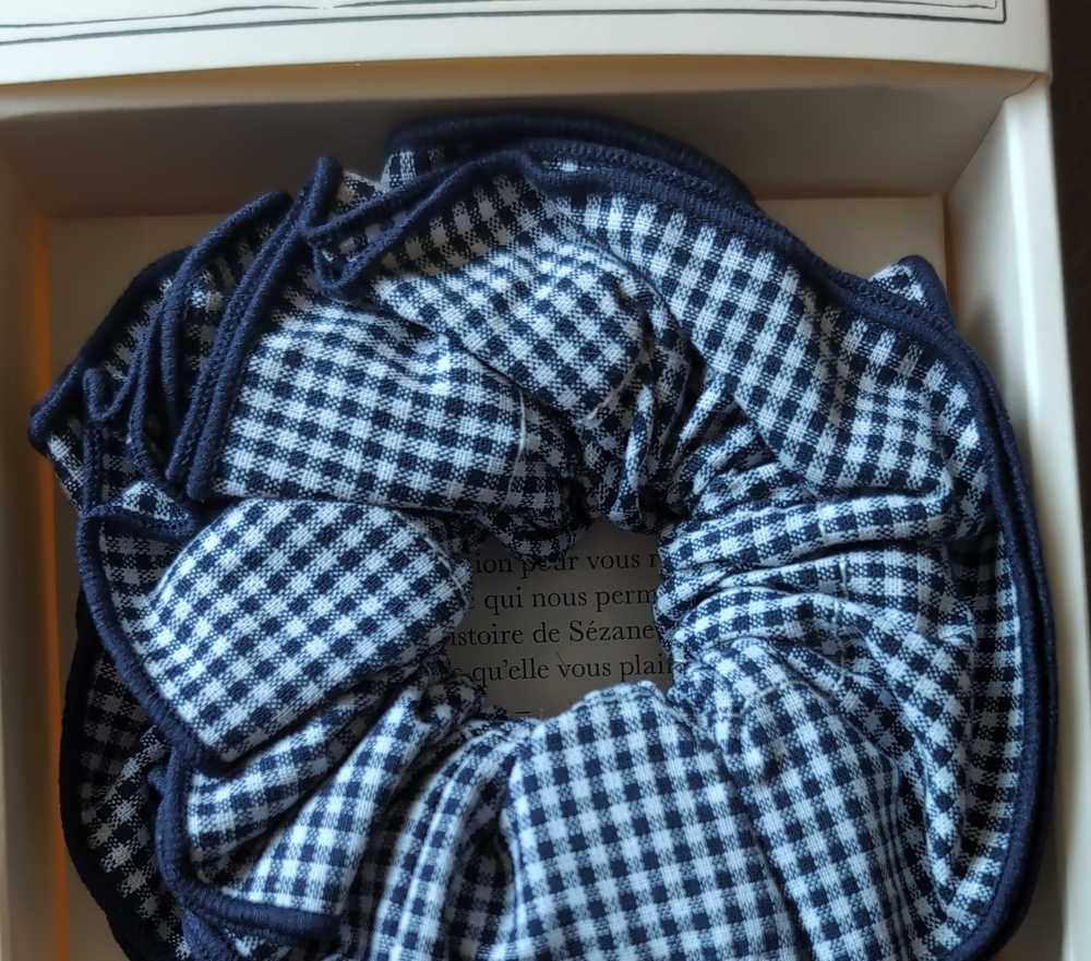 Sezane Blue Gingham Scrunchie New In Box